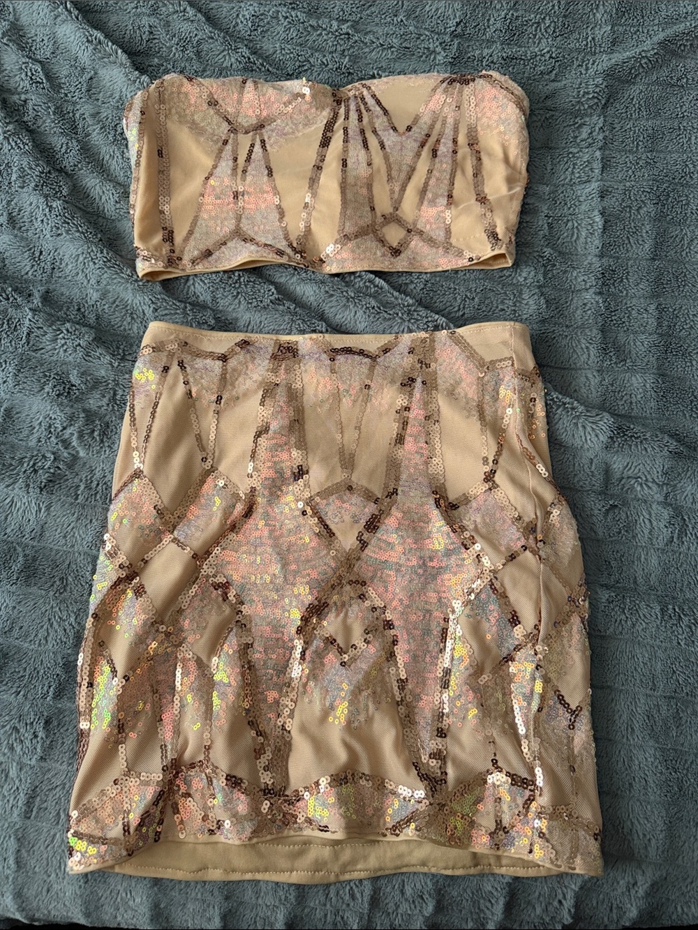 Beige Sequin Mini Skirt - Elegant Evening Wear size small